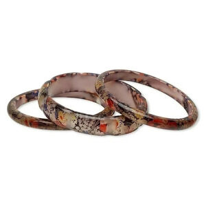 Victorian Flowers Lucite Bangle Bracelets Set of 3